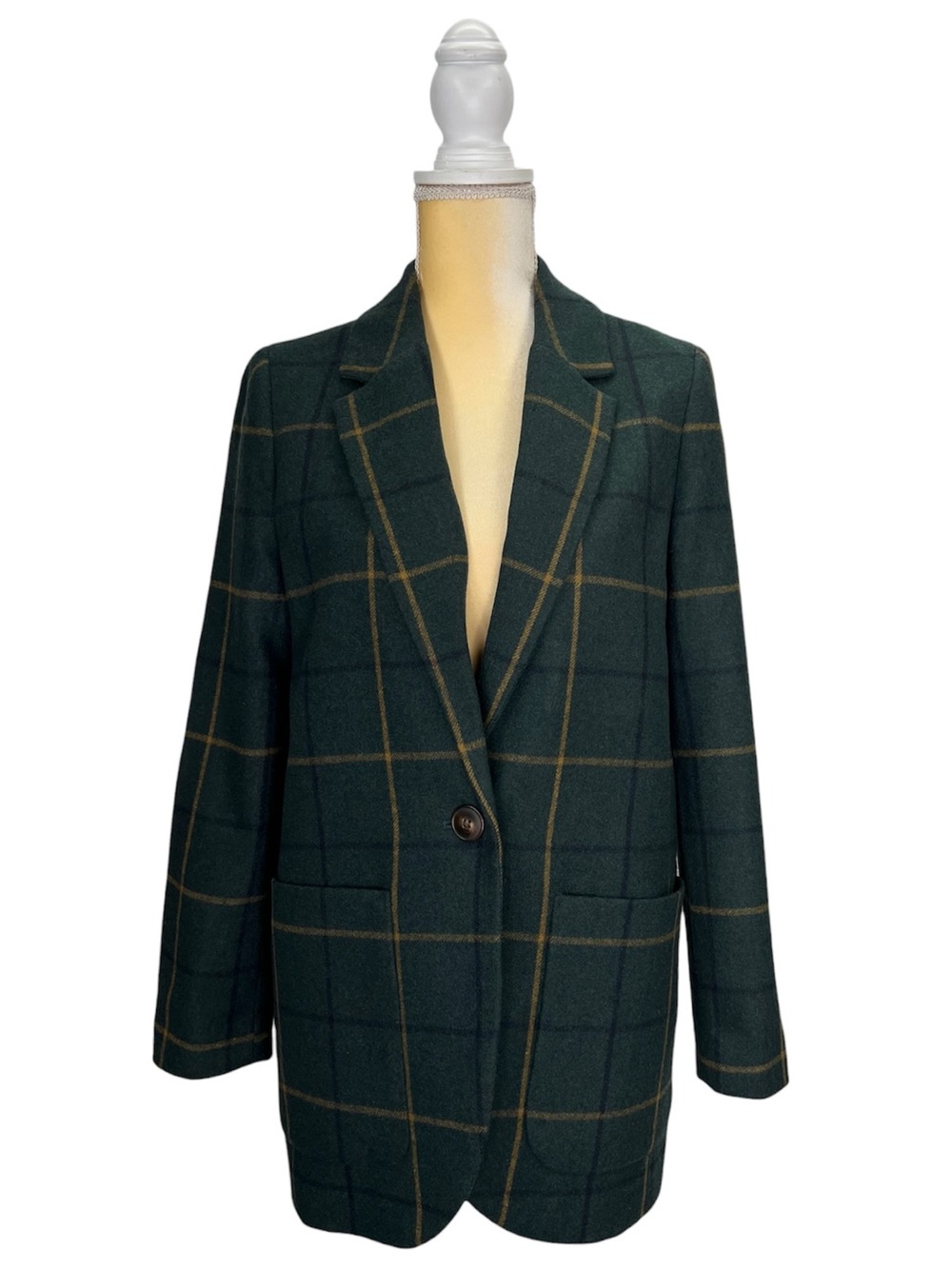 Madewell Larsen Green Windowpane Wool Blend Blazer Women’s Size Small Jacket - Picture 2 of 9